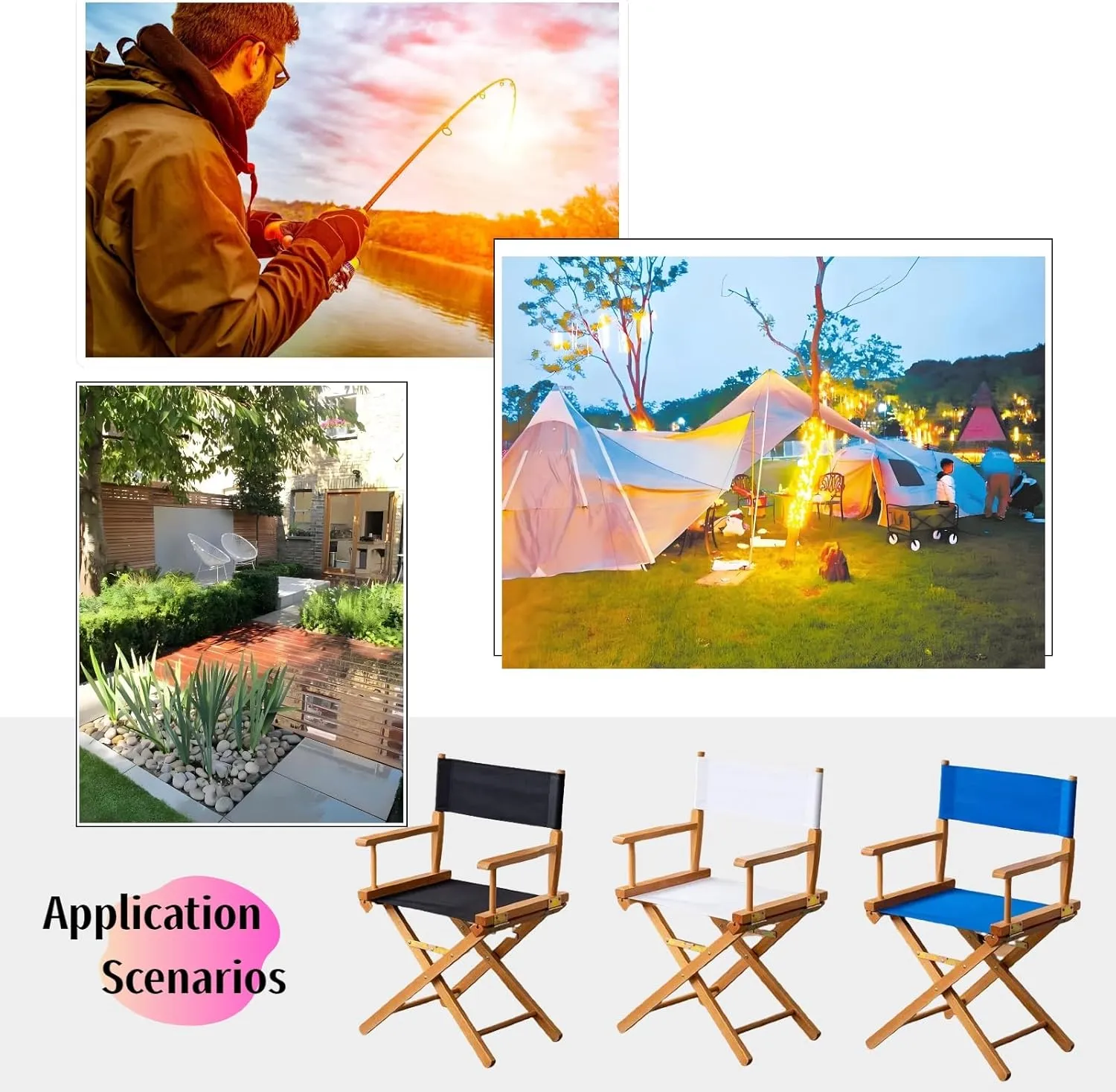 1 Set Director Chair Canvas Replacement with Wood Stick,21.2" L x 16.1" W Portable Replacement Cover Canvas for Directors Chair,Casual Home Director Chair Replacement Canvas (Black)