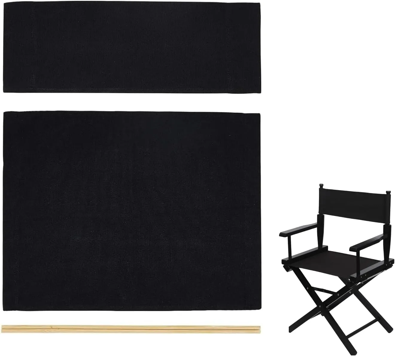 1 Set Director Chair Canvas Replacement with Wood Stick,21.2" L x 16.1" W Portable Replacement Cover Canvas for Directors Chair,Casual Home Director Chair Replacement Canvas (Black)