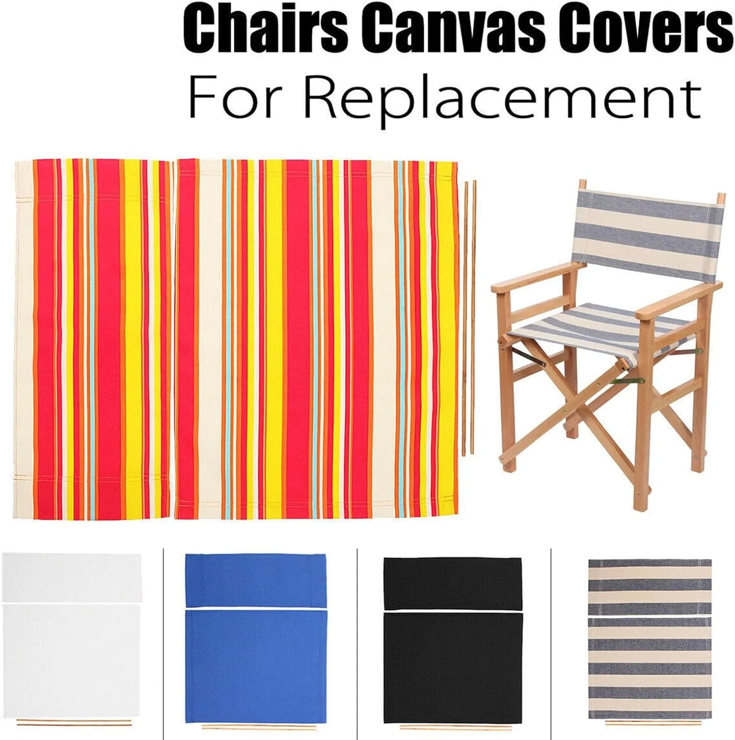 1 Set Director Chair Canvas Replacement with Wood Stick,21.2" L x 16.1" W Portable Replacement Cover Canvas for Directors Chair,Casual Home Director Chairs Replacements Canvass (Khaki) (Khaki)