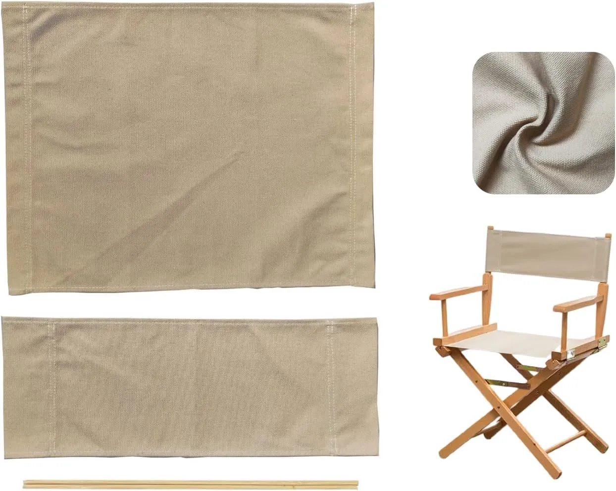 1 Set Director Chair Canvas Replacement with Wood Stick,21.2" L x 16.1" W Portable Replacement Cover Canvas for Directors Chair,Casual Home Director Chairs Replacements Canvass (Khaki) (Khaki)