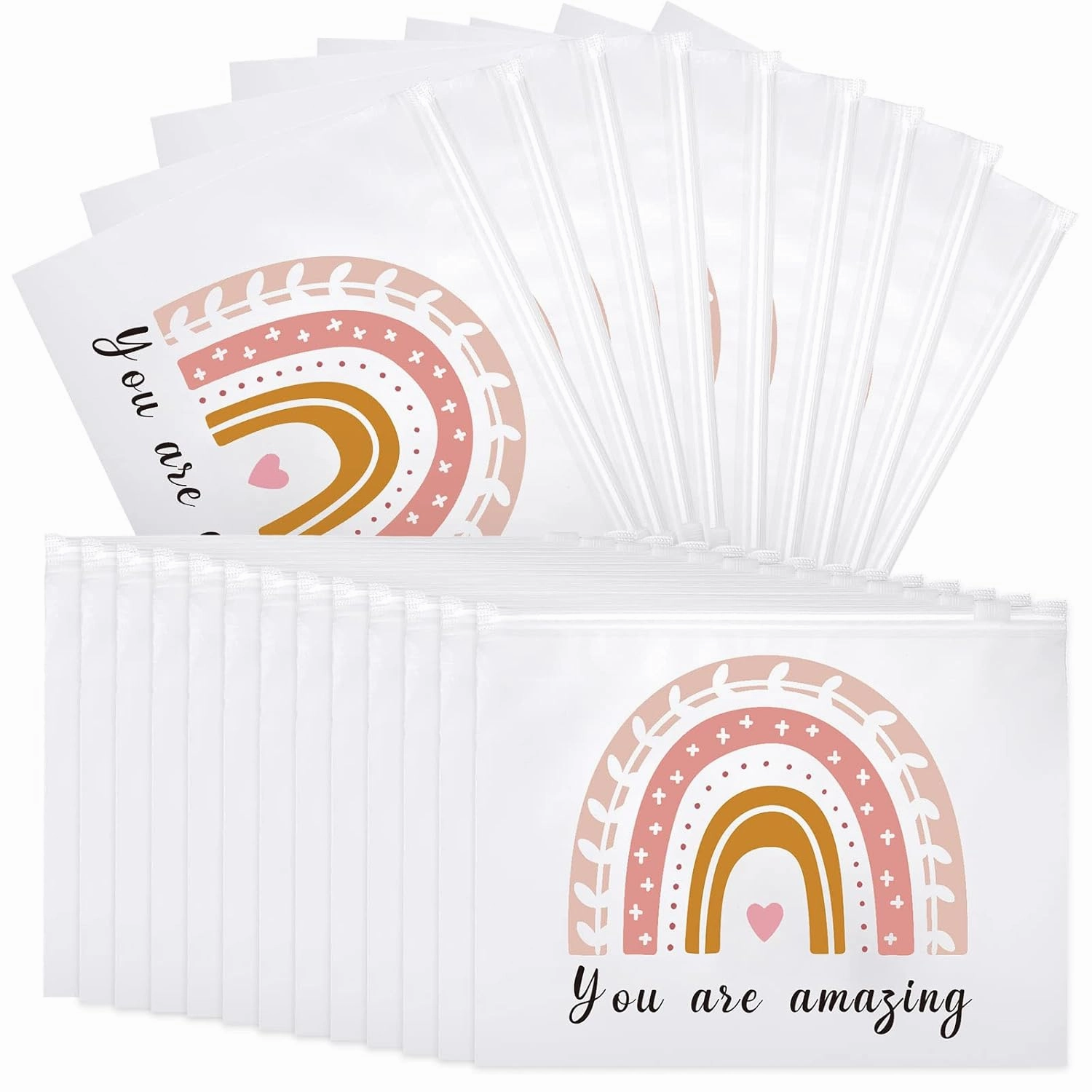 100 Pcs Inspirational Gifts for Girls Women Travel Cheer Makeup Bag Bulk Loved Quotes Cosmetic Bags with Zipper Thank You Encouragement Birthday Gift Bag for Nurse Teacher Friend (You Are Amazing)