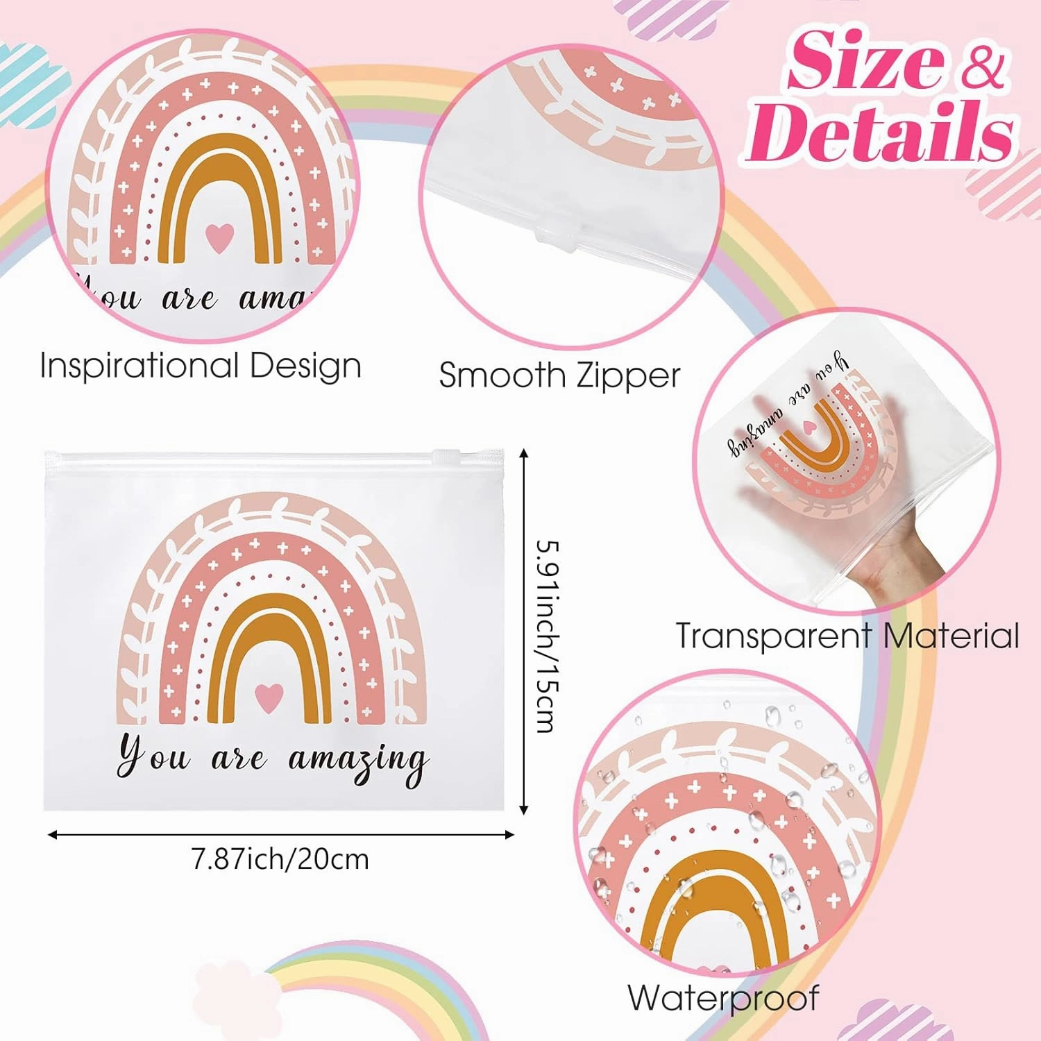 100 Pcs Inspirational Gifts for Girls Women Travel Cheer Makeup Bag Bulk Loved Quotes Cosmetic Bags with Zipper Thank You Encouragement Birthday Gift Bag for Nurse Teacher Friend (You Are Amazing)