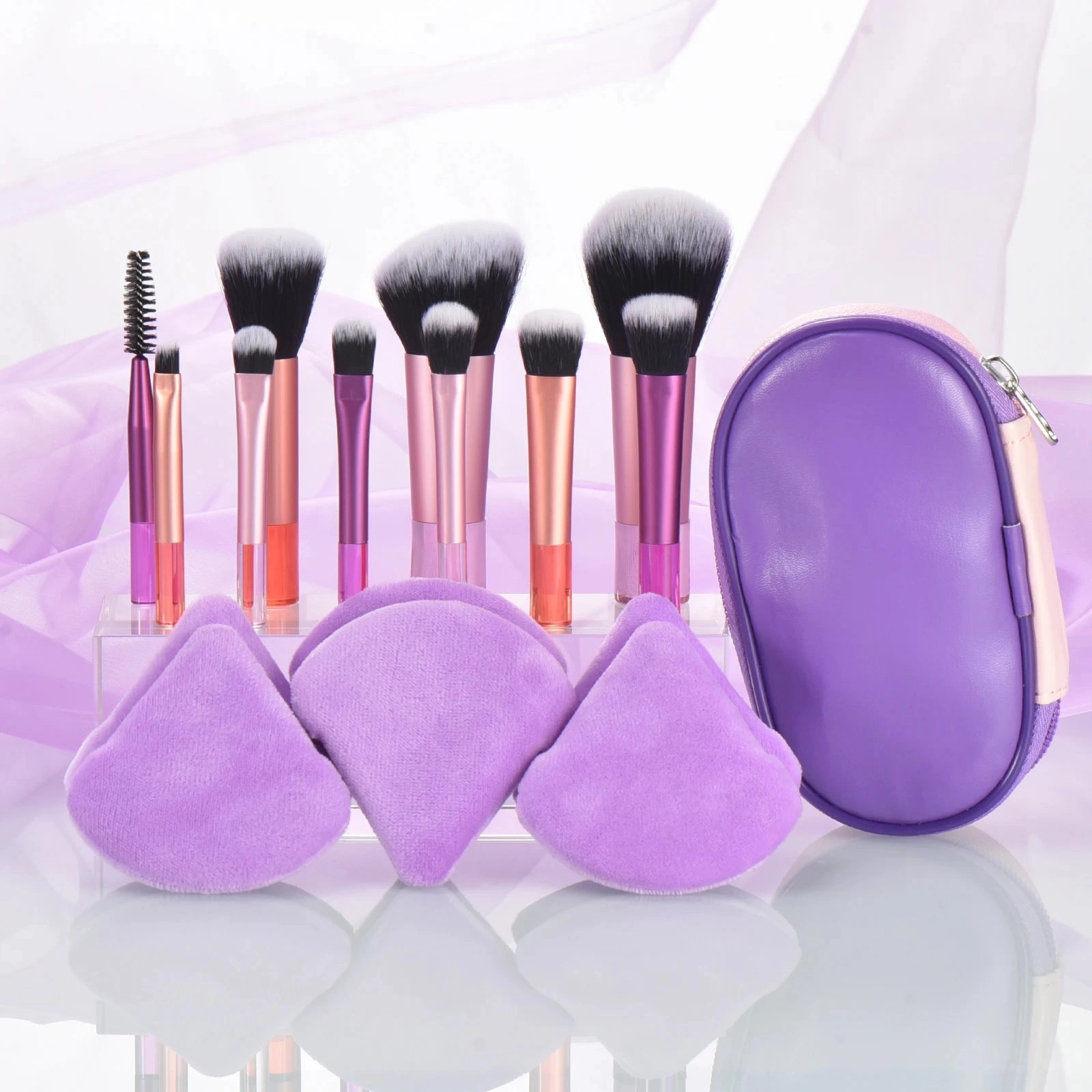 10-Piece Mini Makeup Brush Set with Travel Bag