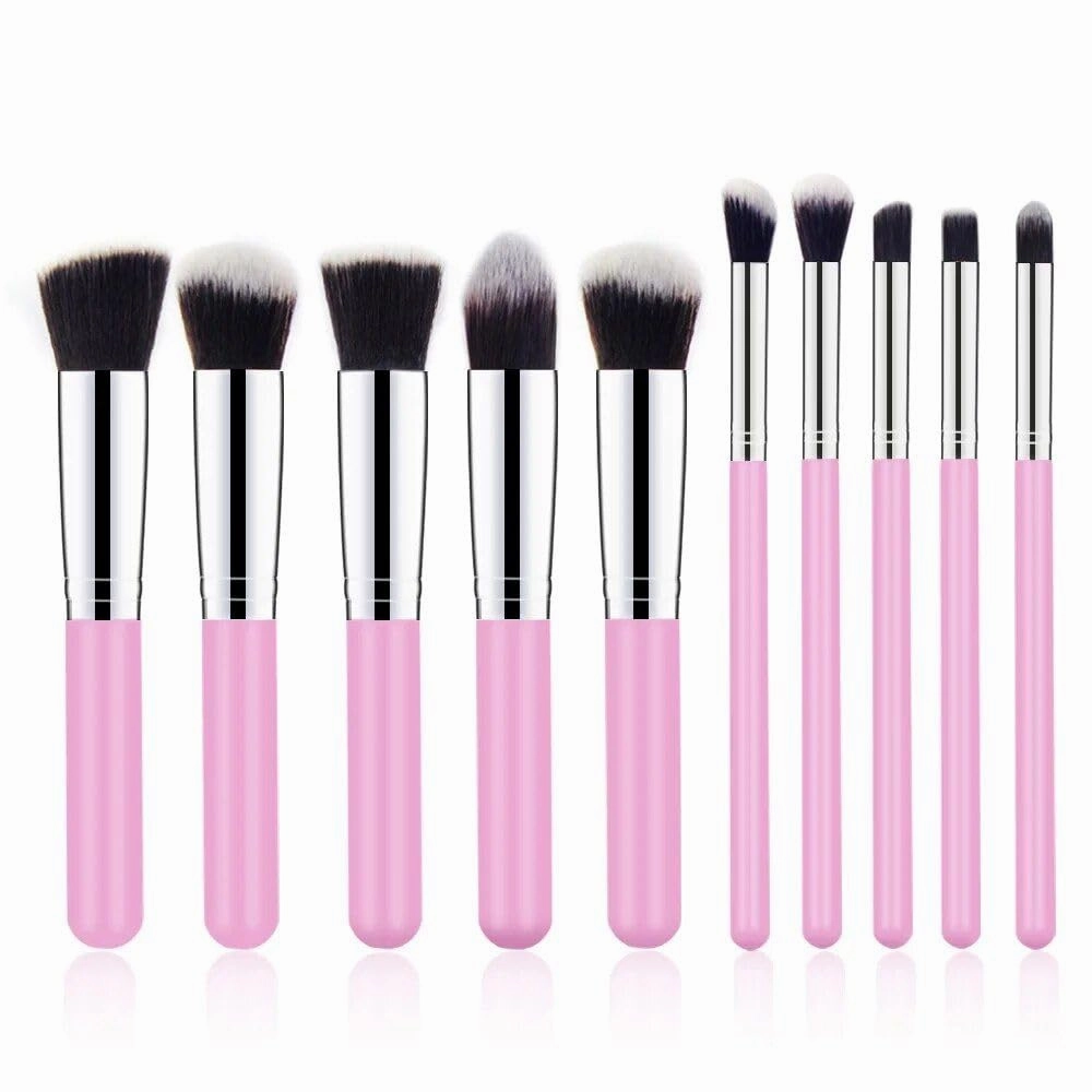 10-Piece Premium Makeup Brush Set Pink Silver