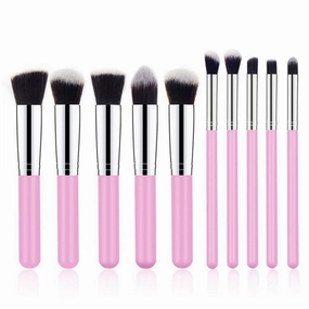 10-Piece Premium Makeup Brush Set Pink Silver