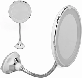 10X Magnifying Mirror with Suction Cup, Adjustable Cordless Travel Bathroom Mirror Magnifying Makeup Mirror, LED Lighted