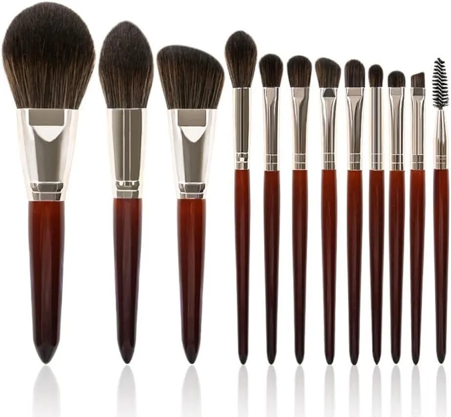 12 Brushes Set Full Set Loose Powder Brush Beauty Tools Wooden Handle Eyebrow Brush