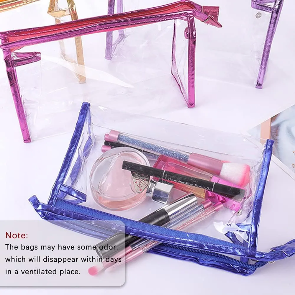 12 Pcs Portable Transparent Cosmetic Bags, Clear Waterproof Makeup Bags with Handle, PVC Travel Toiletry Bags Pouches, Clear Pencil Cases, Stationary Organizers(6 Colors)