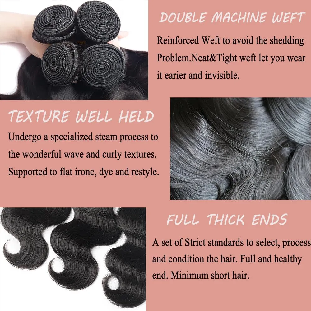 12A Human Hair Bundles Body Wave One Bundle 100% Unprocessed Brazilian Virgin Hair Bundles Double Weft Weave Body Wave Human Hair Natural Black Color (one bundle, 18)