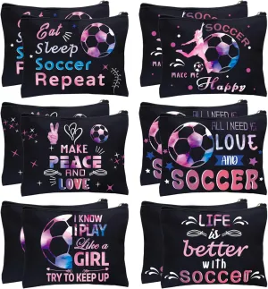 12Pcs Makeup Bag Travel Pouch Canvas Gifts Cosmetic Bag Portable Storage Bag for Women Girls Team Party Favors (Soccer)