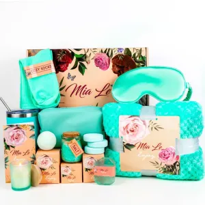 16 pcs Luxury Relaxing Spa Gift Basket Set - Perfect for Birthdays, Christmas, Get Well, Thank You, Bridal Shower, Gifts for Women & Men. Includes Bath Bombs (16 pcs, Turquoise)