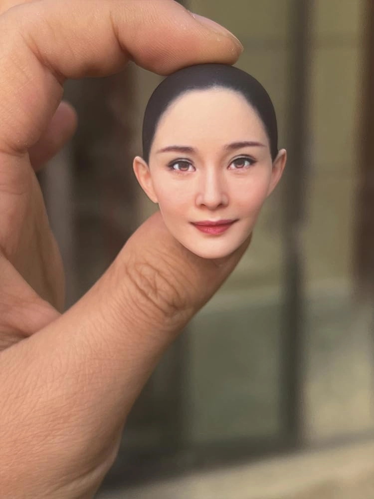 1/12 Scale Female Head Sculpt, Painted Pale Wheat Skin Head Carved Accessories for 6inch Action Figure Body, 1/12 Scale Makeup Female Head Sculpt Accessory - Finished Bald Head Only (Design F)