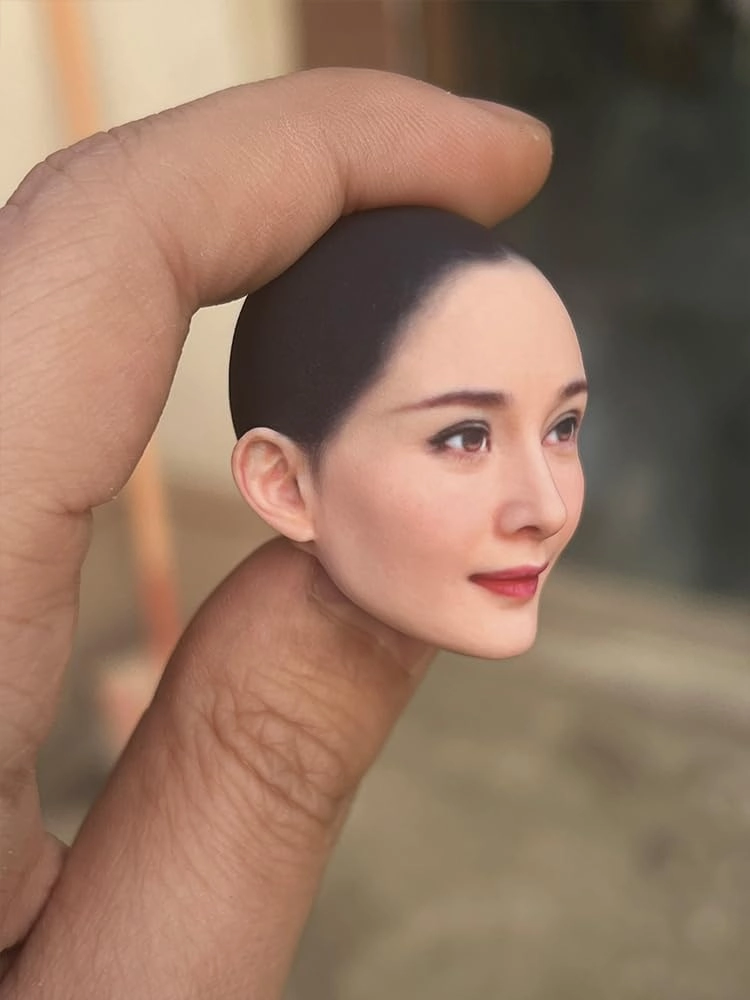 1/12 Scale Female Head Sculpt, Painted Pale Wheat Skin Head Carved Accessories for 6inch Action Figure Body, 1/12 Scale Makeup Female Head Sculpt Accessory - Finished Bald Head Only (Design F)