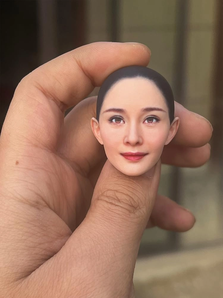 1/12 Scale Female Head Sculpt, Painted Pale Wheat Skin Head Carved Accessories for 6inch Action Figure Body, 1/12 Scale Makeup Female Head Sculpt Accessory - Finished Bald Head Only (Design F)