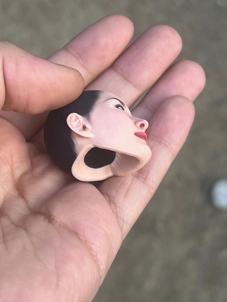 1/12 Scale Female Head Sculpt, Painted Pale Wheat Skin Head Carved Accessories for 6inch Action Figure Body, 1/12 Scale Makeup Female Head Sculpt Accessory - Finished Bald Head Only (Design F)