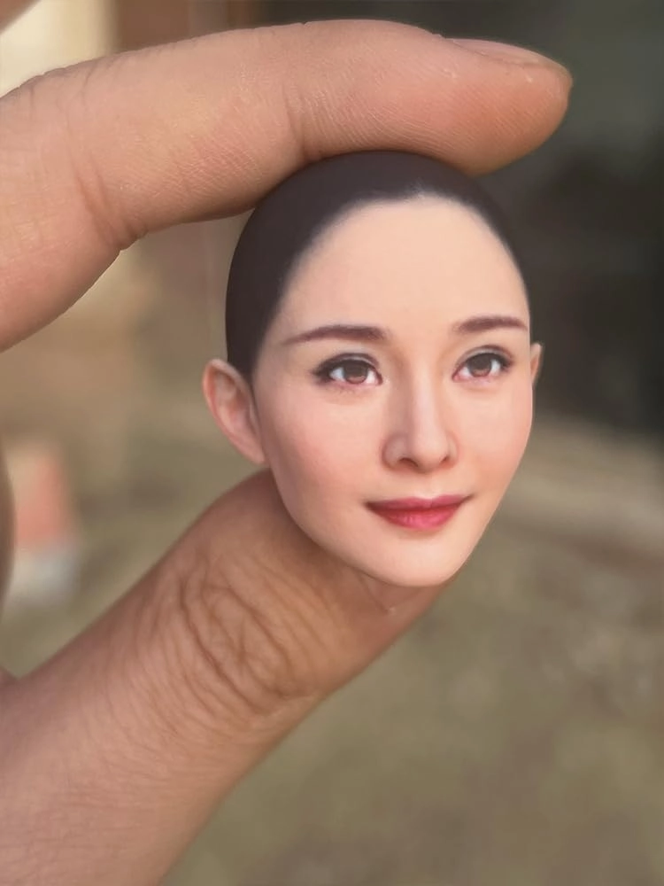 1/12 Scale Female Head Sculpt, Painted Pale Wheat Skin Head Carved Accessories for 6inch Action Figure Body, 1/12 Scale Makeup Female Head Sculpt Accessory - Finished Bald Head Only (Design F)