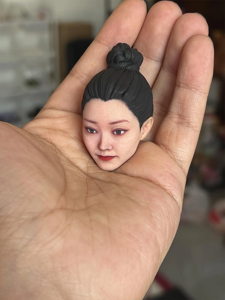 1/6 Scale Female Head Sculpt, Painted Pale Wheat Skin Famle Head Accessory for 12inch Action Figure Body, 1/6 Scale Makeup Female Head Carved - Finished Bald Head Only without Hair (Design A)