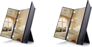 2-Pack Portable Makeup Vanity Mirror with LED Lights | Cool White Lights 8 LED | Home or Travel | Fog Resistant | Adjustable Stand | Tabletop Bathroom Shower Shaving Cosmetics Makeup | 6 x 4.7 inches