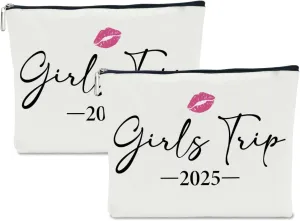 2 PCS Girls Trip Gifts Favors 2025 Girls Weekend Gifts for Women Bestie Gifts Friend Gifts Girls Trip Favors for Sister Her Daughter Friendship Holiday Vacation Makeup Bag Weekend Bags for Women
