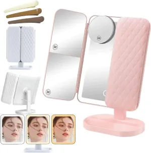 2024 New Glisera Smart Mirror, Makeup Mirror with Lights and Magnification, Glisera Smart Mirror Vanity,3 Color LED Trifold Makeup Mirror 180 ° Rotation, Makeup Vanity Mirror with Lights (Pink,1*PC)
