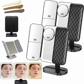 2024 New Glisera Smart Mirror, Makeup Mirror with Lights and Magnification, Glisera Smart Mirror Vanity,3 Color LED Trifold Makeup Mirror 180 ° Rotation, Makeup Vanity Mirror with Lights (Black,2*PCS)