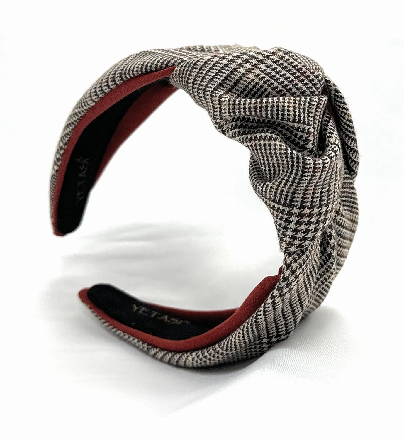 2.5 Inches Thick Brown Headbands for Women are Made with Non Slip Material. Plaid Knotted Headband for Women is Unique. Well Made Top Knot Fashion Designer Head band