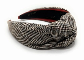 2.5 Inches Thick Brown Headbands for Women are Made with Non Slip Material. Plaid Knotted Headband for Women is Unique. Well Made Top Knot Fashion Designer Head band