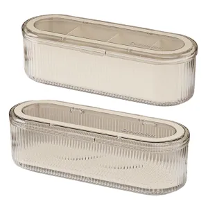 2PCS Makeup Sponge Holder with 4 Compartment, Clear Makeup Brush Holder with Lid, Cosmetics Organizer for Vanity, Bathroom, Bedroom
