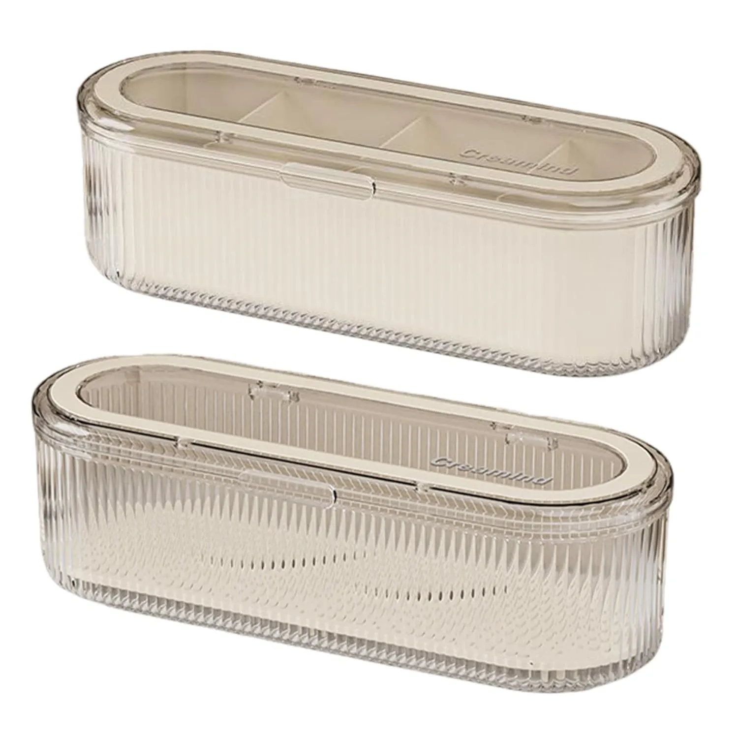 2PCS Makeup Sponge Holder with 4 Compartment, Clear Makeup Brush Holder with Lid, Cosmetics Organizer for Vanity, Bathroom, Bedroom