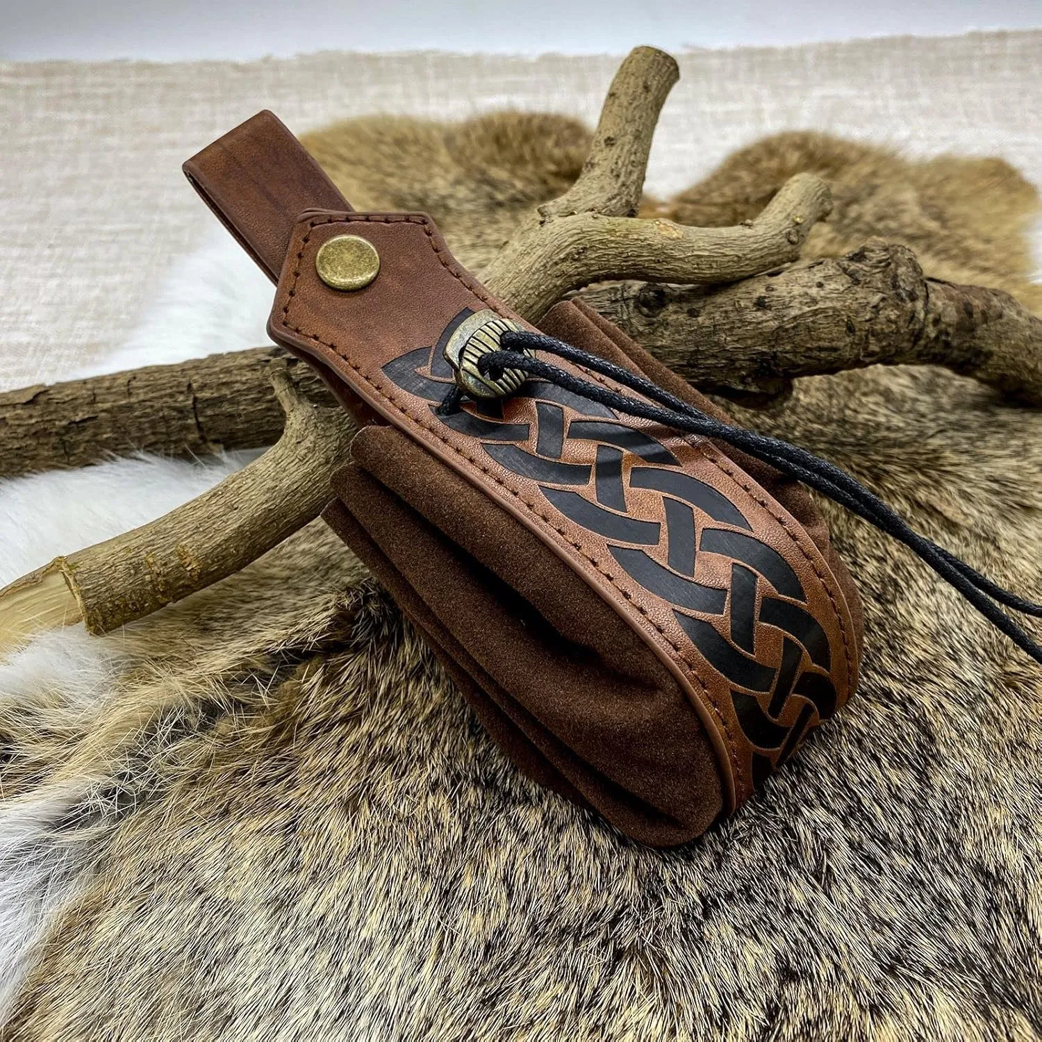 3 Pcs Halloween Renaissance Belt Pouch Coin Purse Phone Holder Skirt Hikes Medieval Viking Pirate Leather Belt Costume Sets (03-Brown)