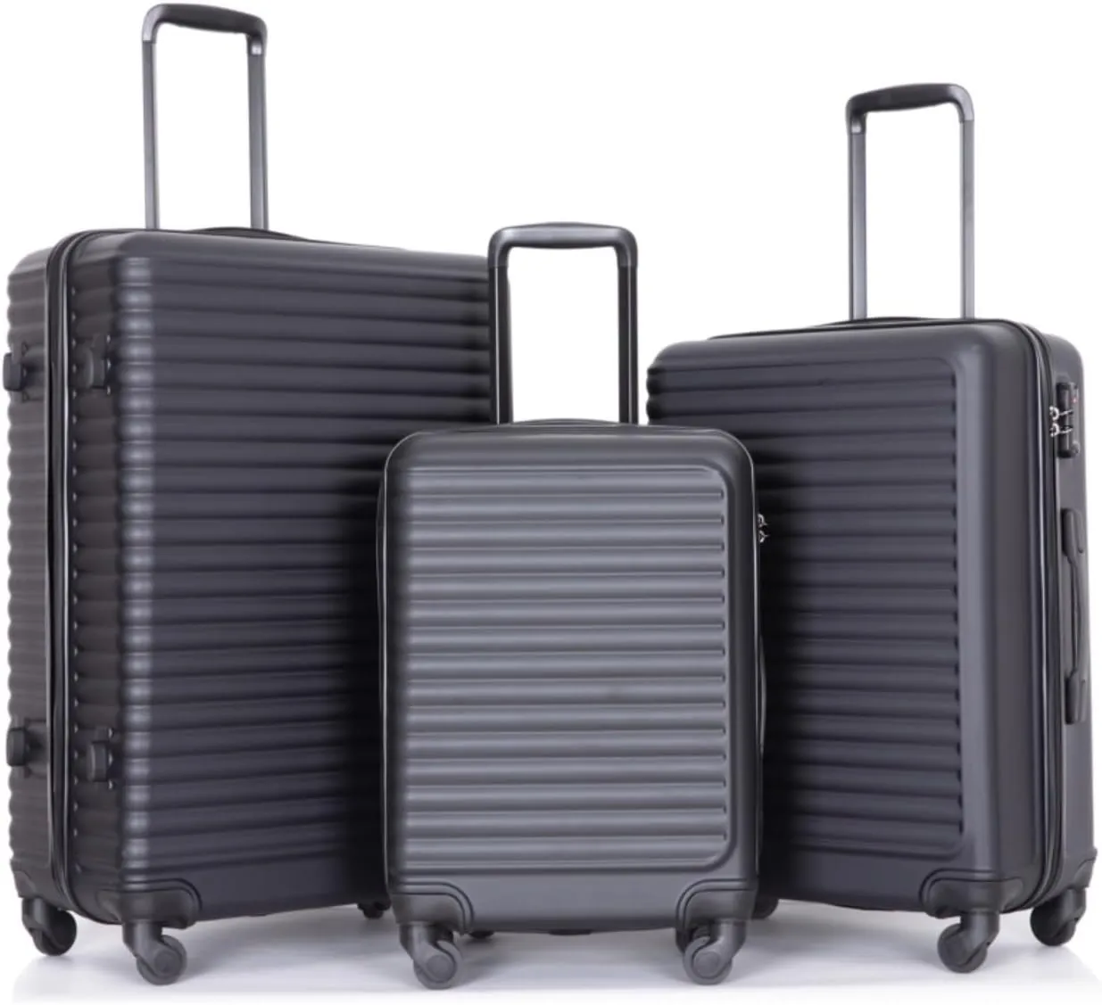 3-Piece ABS Luggage Set (20"/24"/28") - Lightweight Hardshell Suitcases with Lock, 360° Spinner Wheels & 2 Utility Hooks - Carry-On & Checked Luggage (Black   ABS)