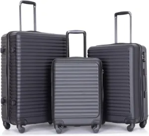 3-Piece ABS Luggage Set (20"/24"/28") - Lightweight Hardshell Suitcases with Lock, 360° Spinner Wheels & 2 Utility Hooks - Carry-On & Checked Luggage (Black   ABS)