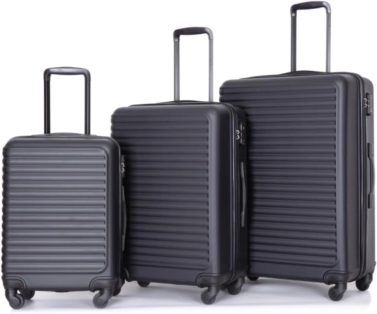 3-Piece ABS Luggage Set (20"/24"/28") - Lightweight Hardshell Suitcases with Lock, 360° Spinner Wheels & 2 Utility Hooks - Carry-On & Checked Luggage (Black   ABS)