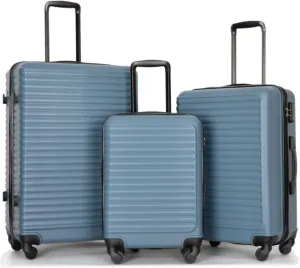 3-Piece ABS Luggage Set (20"/24"/28") - Lightweight Hardshell Suitcases with Lock, 360° Spinner Wheels & 2 Utility Hooks - Carry-On & Checked Luggage (Blue   ABS)