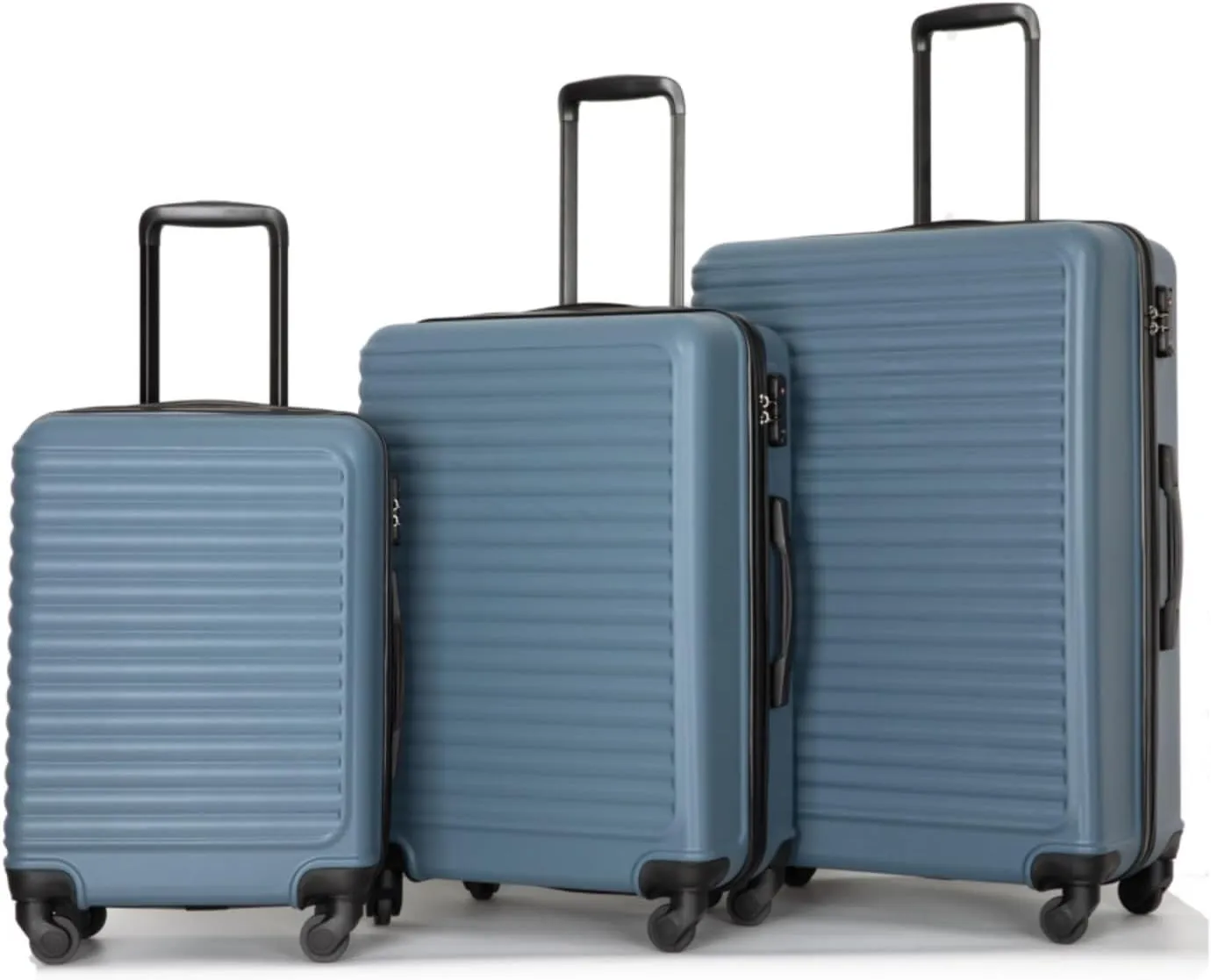 3-Piece ABS Luggage Set (20"/24"/28") - Lightweight Hardshell Suitcases with Lock, 360° Spinner Wheels & 2 Utility Hooks - Carry-On & Checked Luggage (Blue   ABS)
