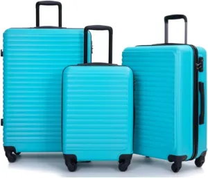 3-Piece ABS Luggage Set (20"/24"/28") - Lightweight Hardshell Suitcases with Lock, 360° Spinner Wheels & 2 Utility Hooks - Carry-On & Checked Luggage (Turquoise   ABS)