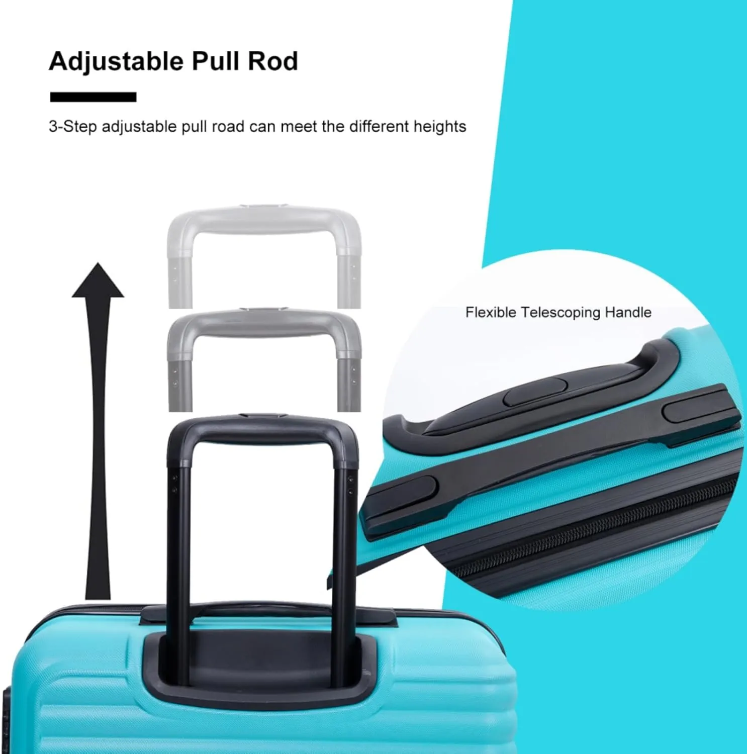 3-Piece ABS Luggage Set (20"/24"/28") - Lightweight Hardshell Suitcases with Lock, 360° Spinner Wheels & 2 Utility Hooks - Carry-On & Checked Luggage (Turquoise   ABS)