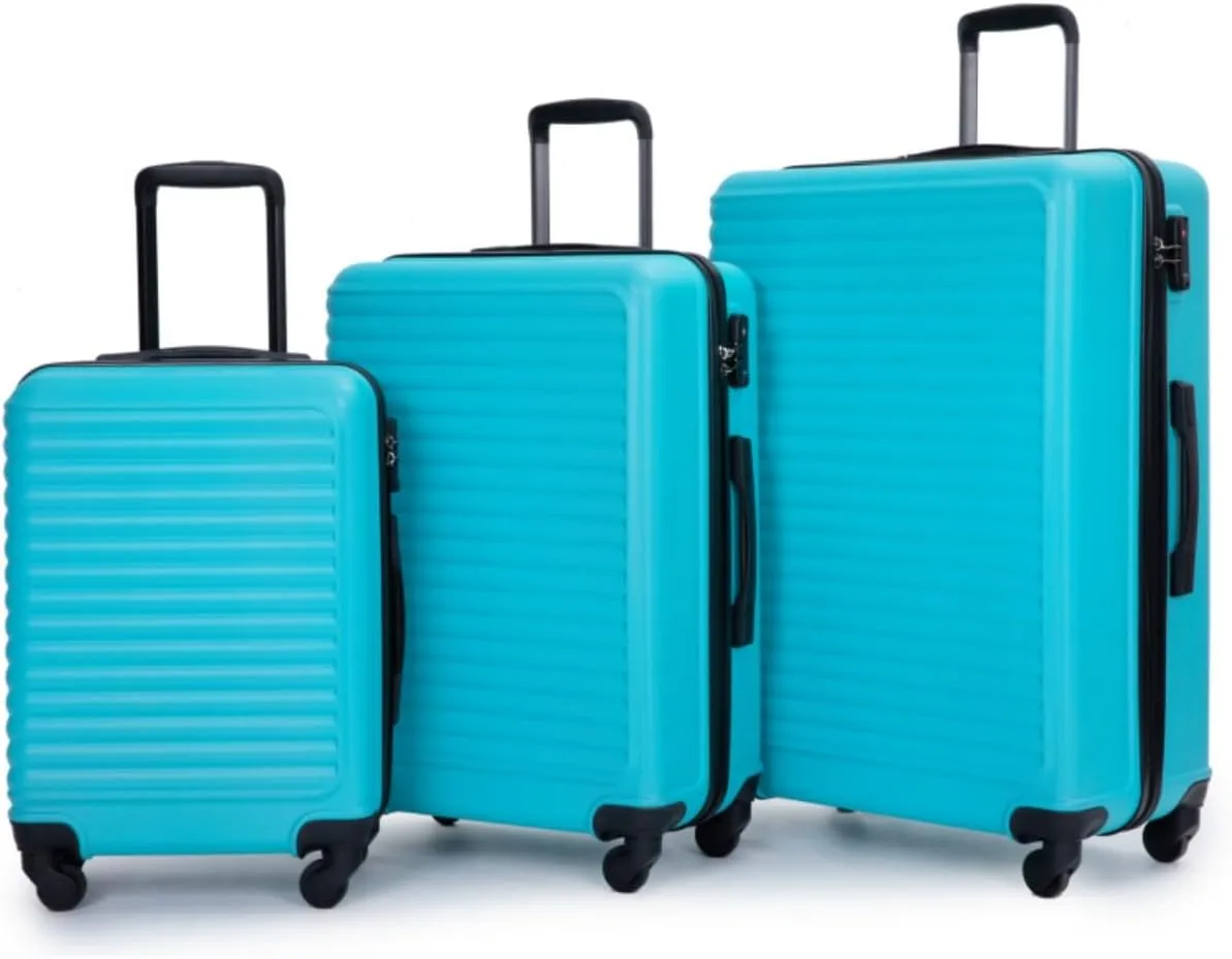 3-Piece ABS Luggage Set (20"/24"/28") - Lightweight Hardshell Suitcases with Lock, 360° Spinner Wheels & 2 Utility Hooks - Carry-On & Checked Luggage (Turquoise   ABS)