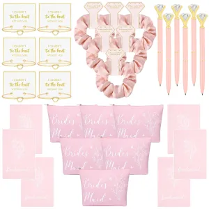 30PCS Bridesmaid Proposal Gifts Set Hair Scrunchies Knot Bracelets Proposal Cards Diamond Pen Makeup Bag Bridal Shower Wedding Party Favors for Maid of Honor Bride Tribe Women Girls Pink
