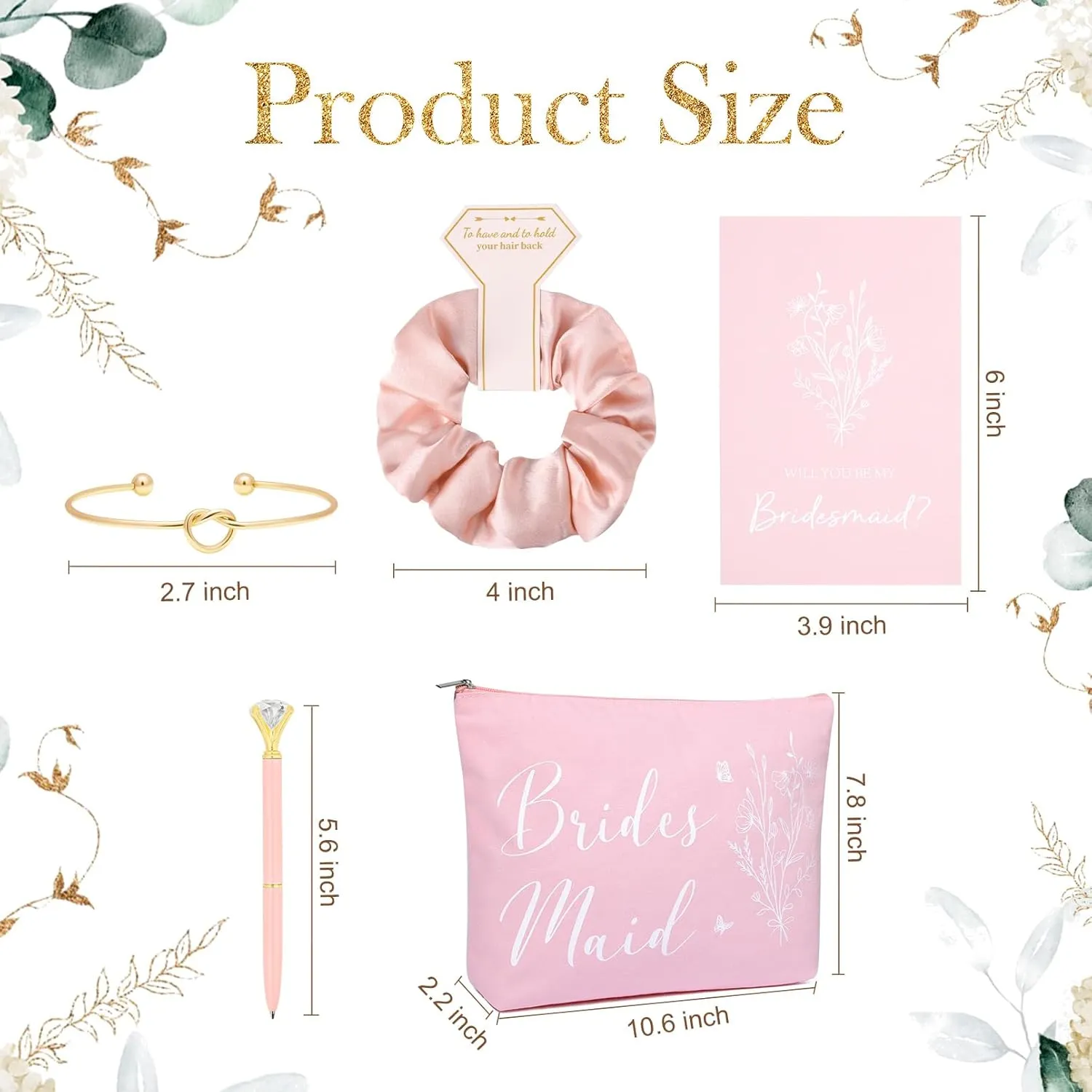 30PCS Bridesmaid Proposal Gifts Set Hair Scrunchies Knot Bracelets Proposal Cards Diamond Pen Makeup Bag Bridal Shower Wedding Party Favors for Maid of Honor Bride Tribe Women Girls Pink