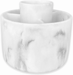 360° Rotate Makeup Brush Holder Organizer, Cosmetic Tool Storage Organizer, Cosmetic Display Case, Bathroom Toothbrush Holder, Office Desktop Storage Orgainzer, 4 Slot Resin White Marble, Smooth Spin
