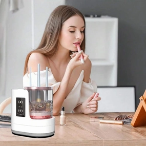 3 IN 1 Electric Makeup Brush Cleaner Machine With Makeup Brush Dryer,Automatic USB Cosmetic Brushes Cleaner with Multi-Hour Drying Settings (White)