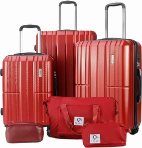 3 Piece Luggage Set ABS PC Expandable Hardshell TSA Lock Aluminum Trolley Spinner Wheels (Wine Red, 6 Piece Set)