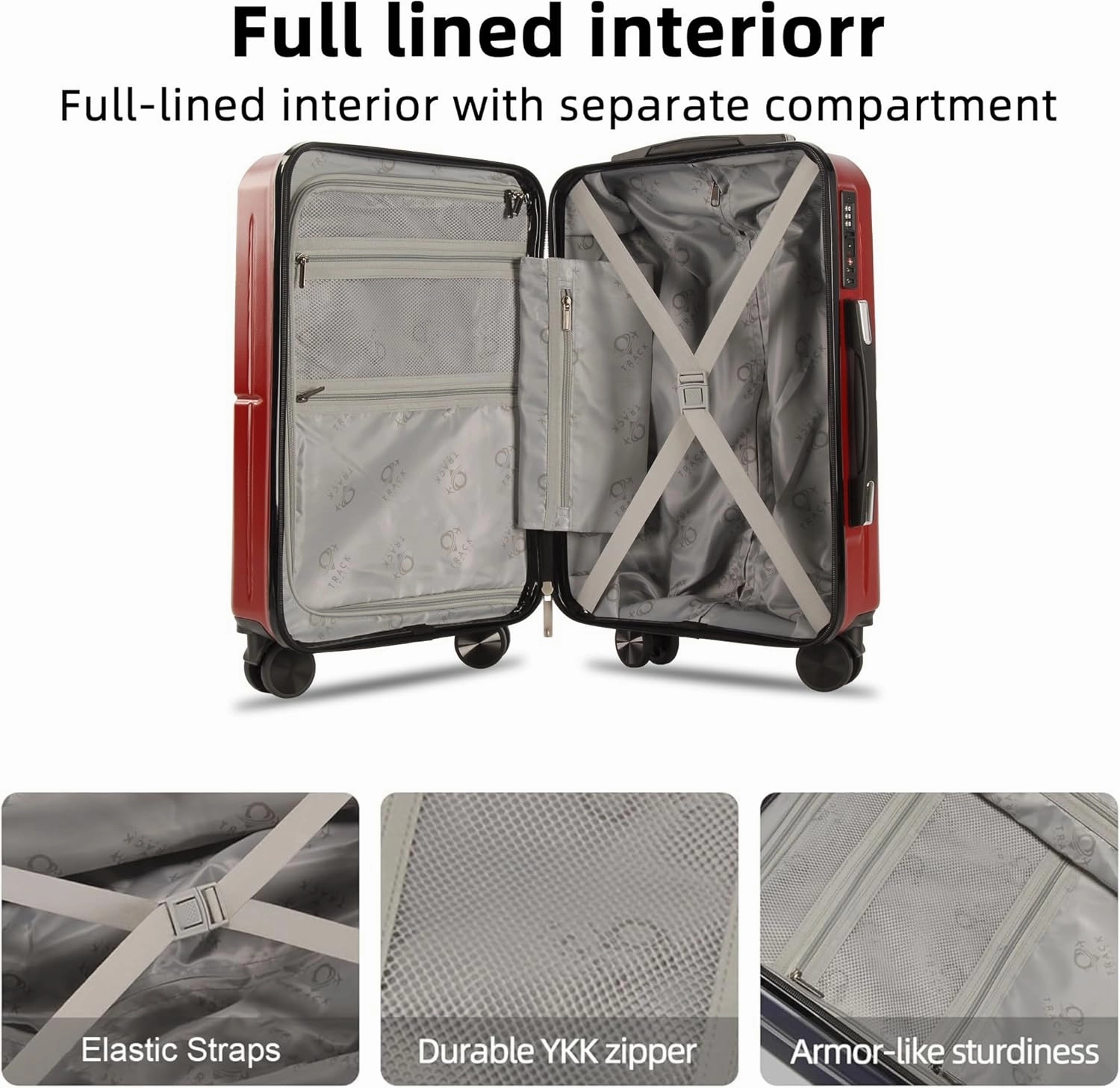 3 Piece Luggage Set ABS PC Expandable Hardshell TSA Lock Aluminum Trolley Spinner Wheels (Wine Red, 6 Piece Set)