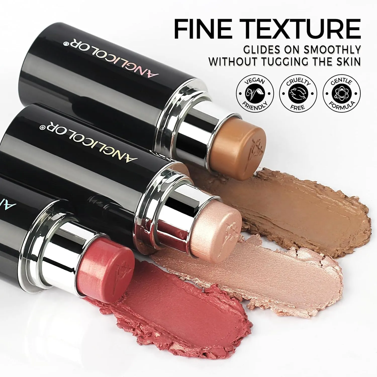 3PC Anglicolor Highlighter Long Lasting,Contour Stick Makeup Naturally,Blush Makeup Smoothing,High Color Rendering,Easy To Mix,Vegan & Cruelty-Fre