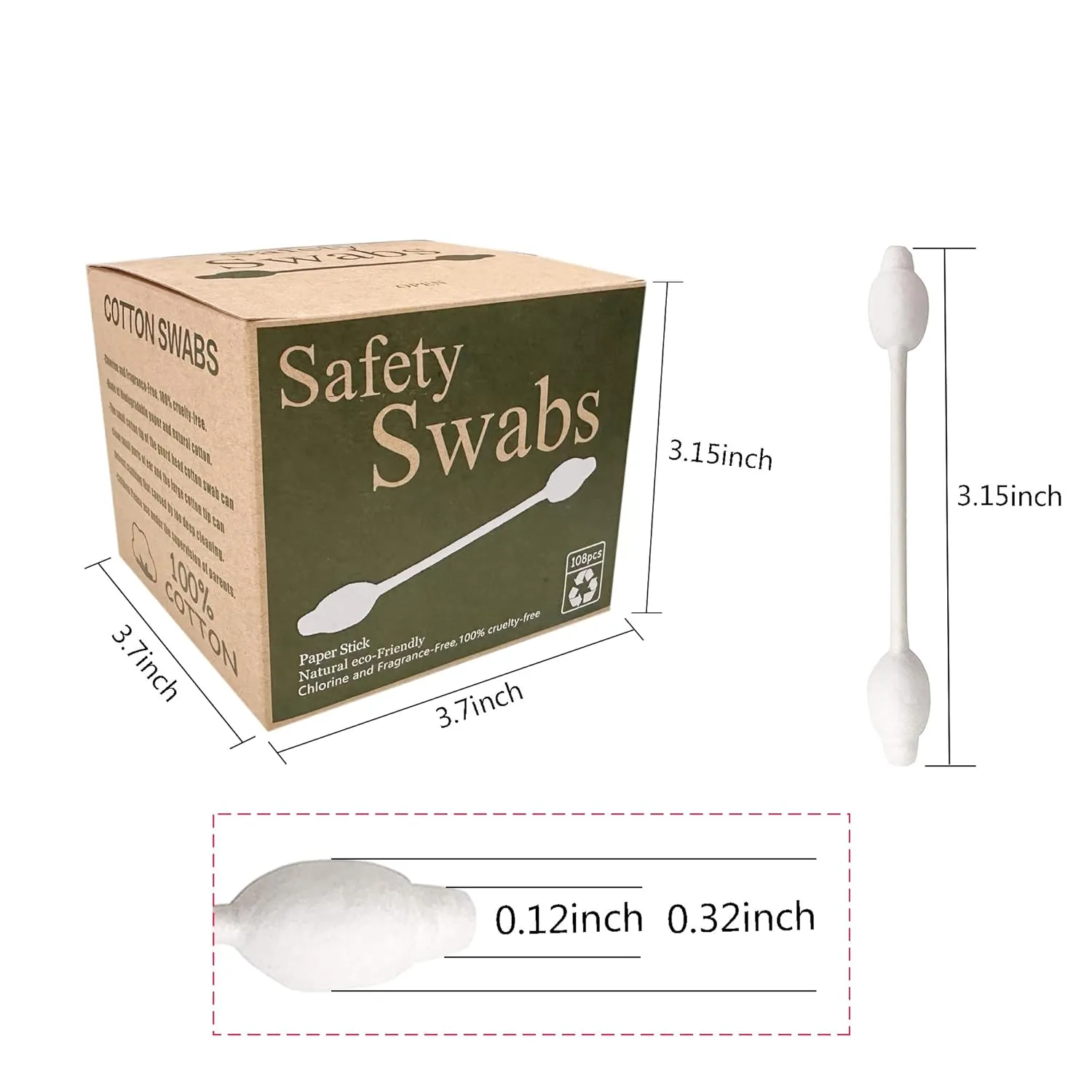 4 Packs Safety Cotton Swabs with Large Tips, Baby Cotton Buds 432pcs