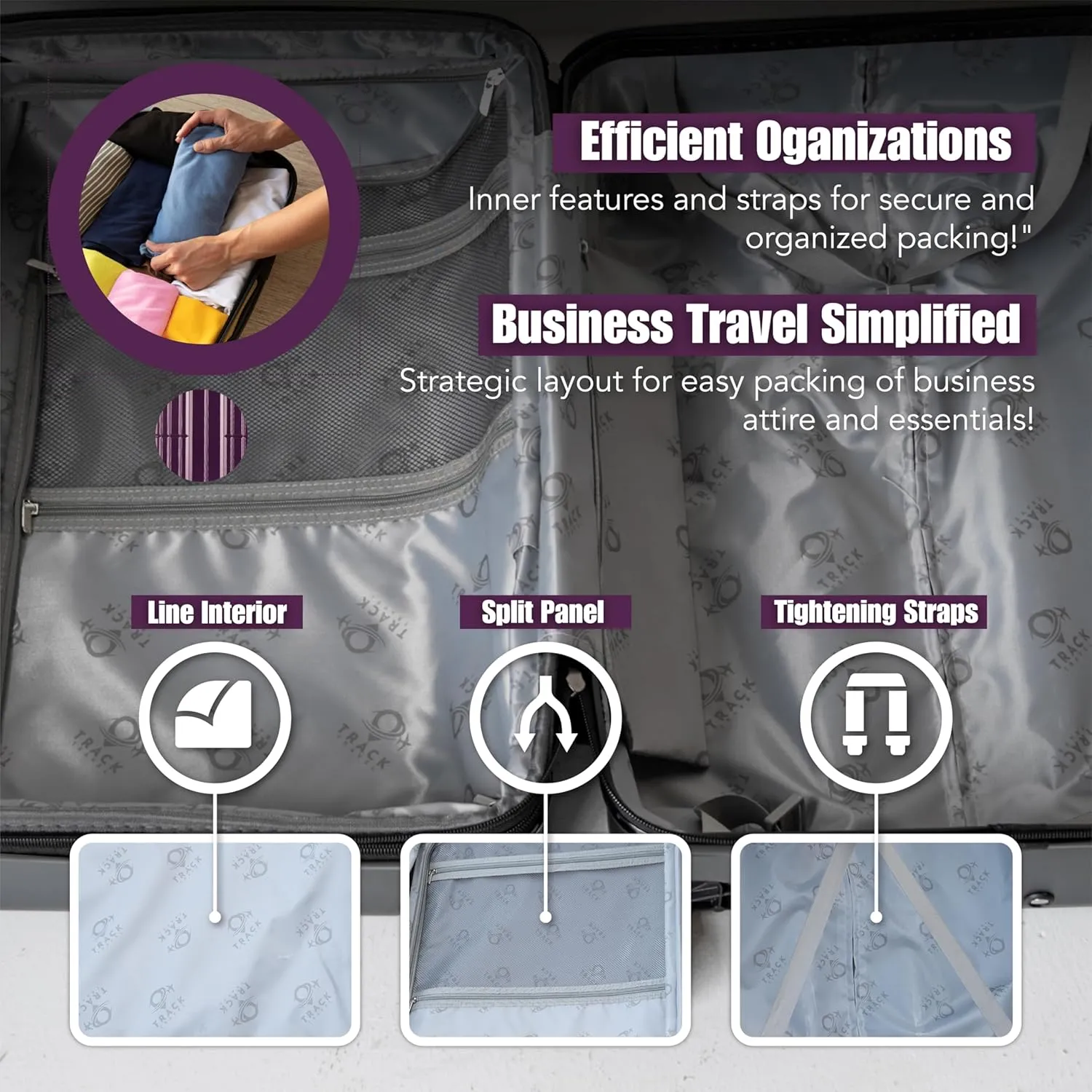 4 Piece Luggage Set ABS PC Expandable Hardshell TSA Lock Aluminum Trolley Spinner Wheels (Purple, 4 Piece Set)