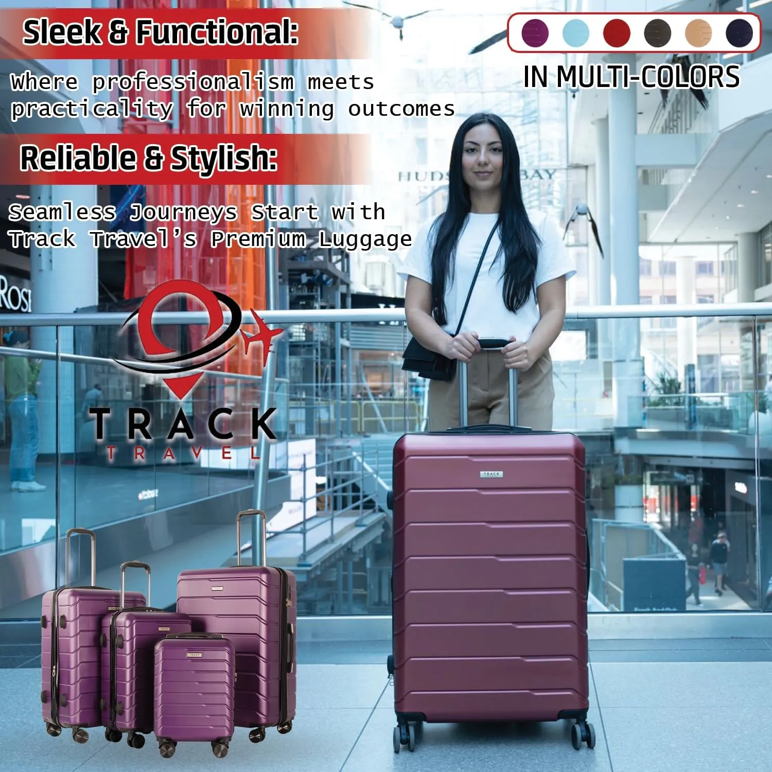 4 Piece Luggage Set ABS PC Expandable Hardshell TSA Lock Aluminum Trolley Spinner Wheels (Purple, 4 Piece Set)