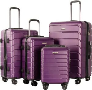 4 Piece Luggage Set ABS PC Expandable Hardshell TSA Lock Aluminum Trolley Spinner Wheels (Purple, 4 Piece Set)