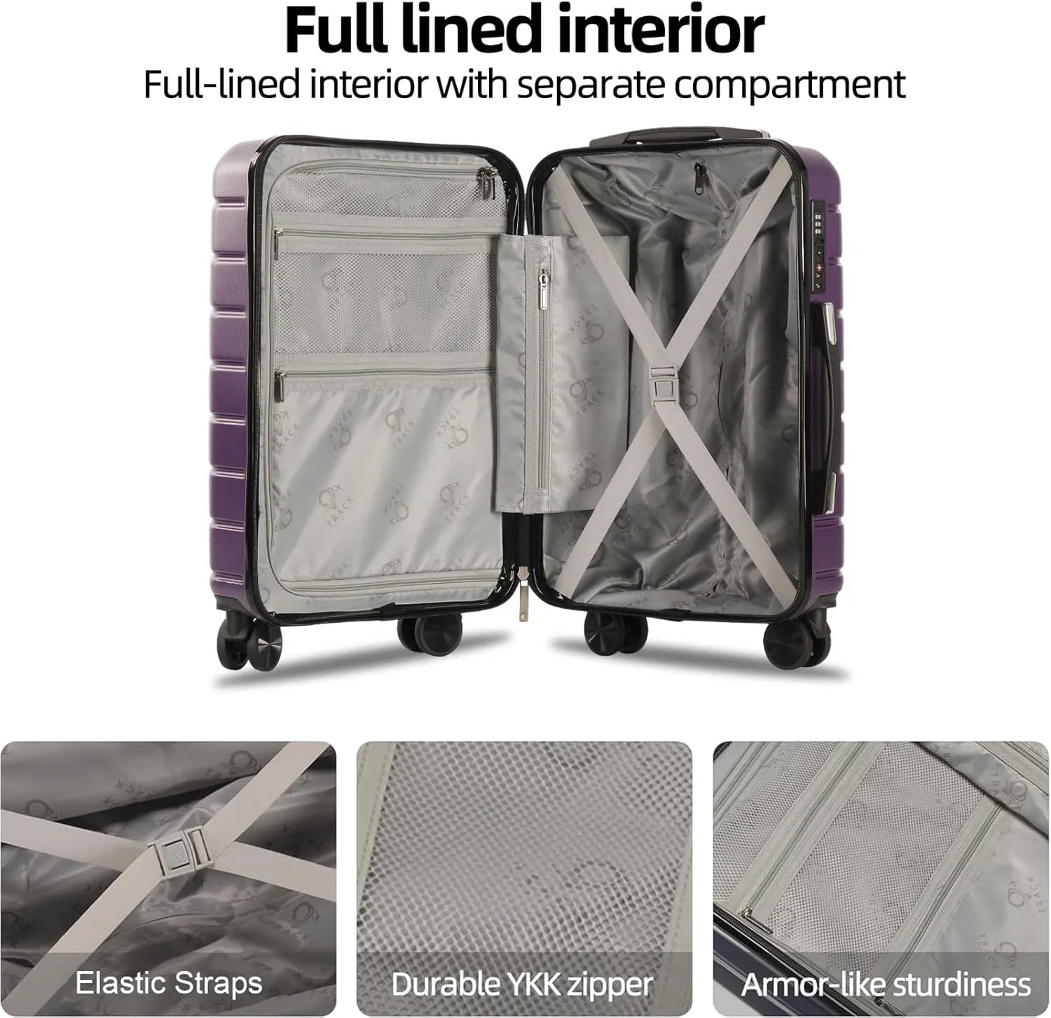 4 Piece Luggage Set ABS PC Expandable Hardshell TSA Lock Aluminum Trolley Spinner Wheels (Purple, 4 Piece Set)